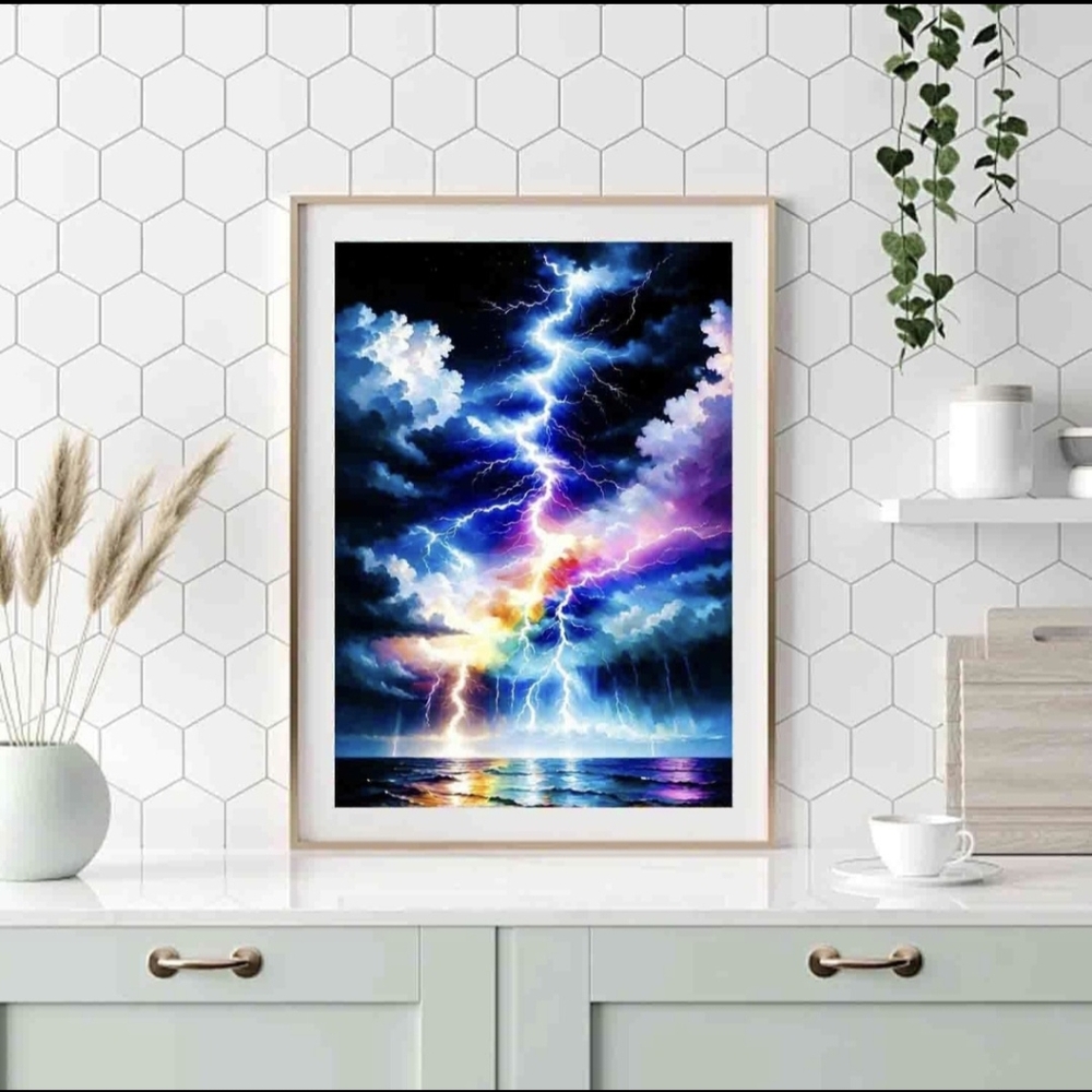 Neon Lightning Storm 5D Diamond Painting Kit New - Picture 2 of 6